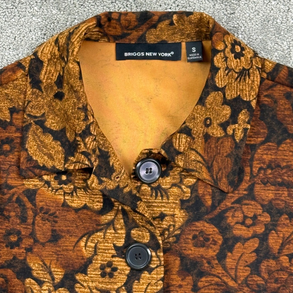 Briggs New York‎ Jacket Womens Small Brown Gold Floral Tapestry Button Front